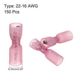 sourcing map 150PCS Female Spade Connector, 22-16 AWG Quick Disconnect Wire Connector Crimp Terminal Waterproof Insulated for Automotive Marine, Red