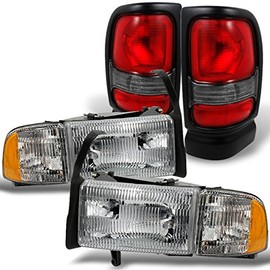 AKKON - For 1994-2002 Dodge Ram Headlights w/Corner Lights Pair Set Replacement + Red Clear Tail Lights Combo Sets