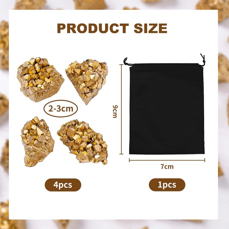 4 Pieces Irregular Crystals and 1 Storage Bag, Golden Crystals,