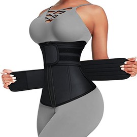 Waist Trainer for Women Plus Size 2 Straps 7 Bones Workout Sauna Trimmer Neoprene Exercise Corset Black S