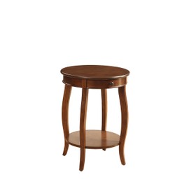 TREATLIFE HOME Walnut Finish Accent Table with Drawer and Open Shelf, Classic Round Design, Elegant Cabriole Legs, Functional Side or Accent Table