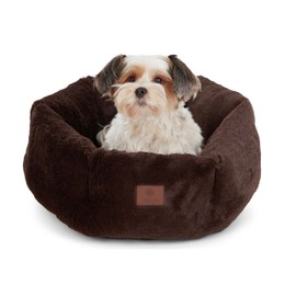 AMERICAN KENNEL CLUB Round Plush Dog Bed - 20" Cozy Donut Design for Small Pets, Ultra-Soft Washable Pet Bed with Non-Slip Bottom, Durable High-Loft Filling, Brown