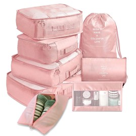 Travel Packing Cubes, Toifucos Multifunction 8pcs/Set Travel Cubes Luggage Organiser Waterproof Travel Compression Suitcase Bag Travel Essential Bag, Pink