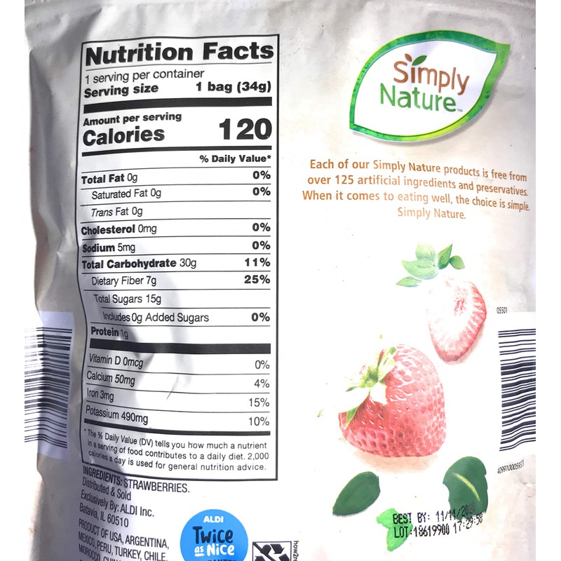 Simply Nature Freeze Dried Strawberries Real Fruit Non GMO