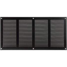 HVAC OV 16" x 8" Inch (External Dimensions) - Black Metal Air Cover Grille Cover - Wall, Ceiling Register and Exterior Wall Vent Cover with Built - in Mesh Guard Screen - Exhaust, Intake Ducting