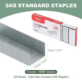 M&G 24/8 Heavy Duty Staples for Stapler, 10000pcs(500pcs Per Box) Staples 50 Sheets Capacity for Standard Stapler Smooth Stapling for Home Office Supplies, Silver