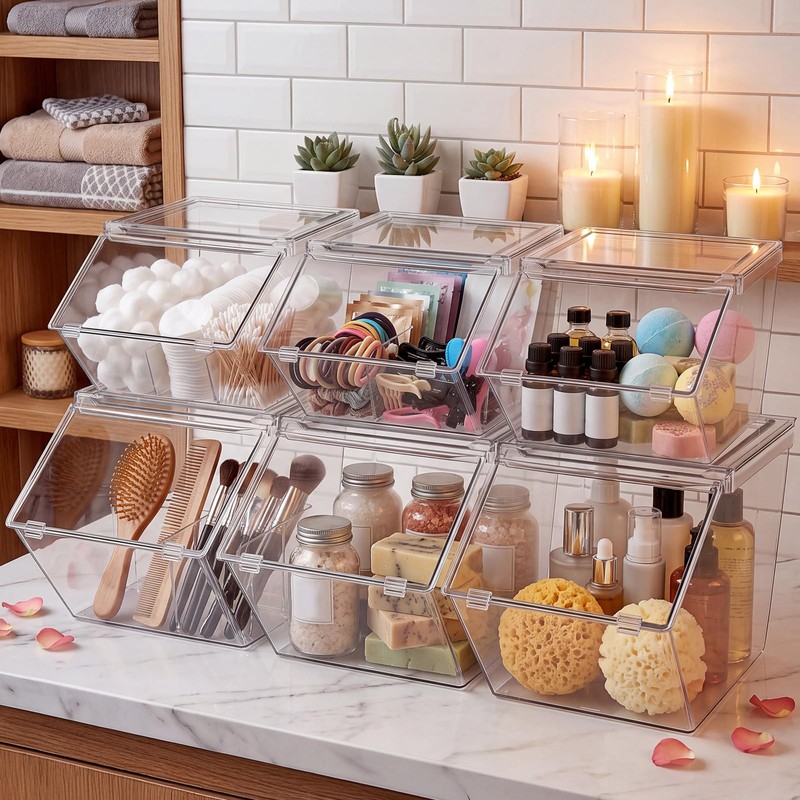 6 Pcs Clear Stackable Storage Bins with Lids, Large+extra Large