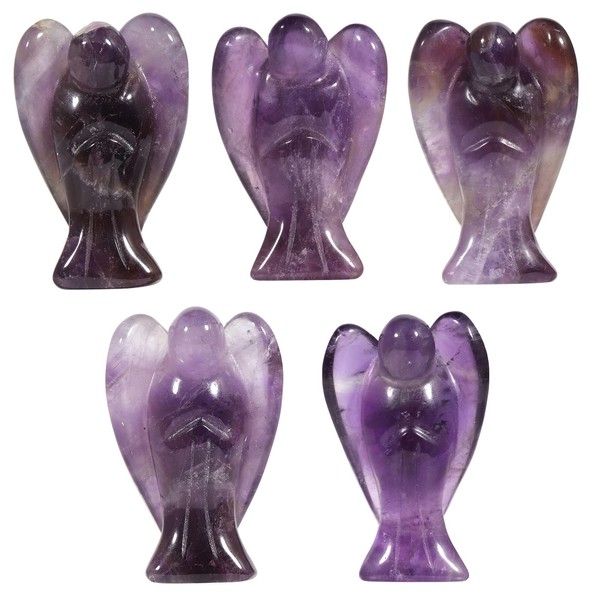mookaitedecor Guardian Angel Figurines Set of 5,Crystals Gemstone Carved Mini Statue for Love,Peace & Healing 1.5 inch