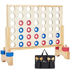 Giant Wooden 4 in A Row Game 2.8Ft, Indoor and Outdoor Jumbo Board Game for Teens,Includes 42 Pcs Chips & Durable Carrying Bag, Halloween Christmas Party Gifts for Kids Adults Lovers