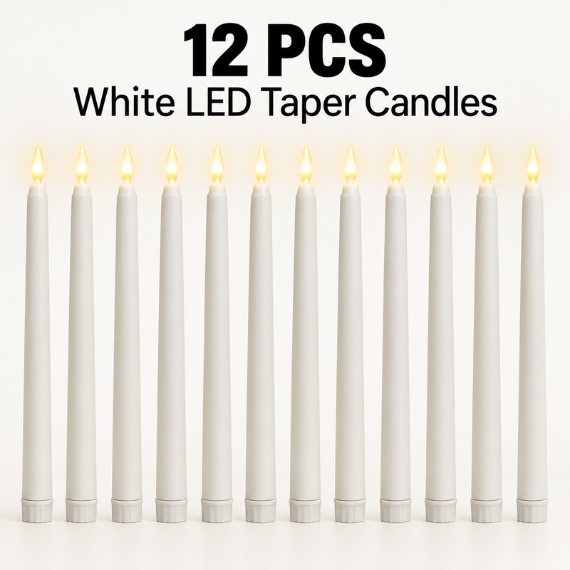 12 PCS Flameless LED Taper Candles – Battery Powered White