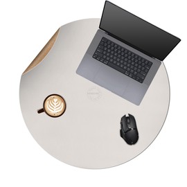 MAIDERN 24 inch(2ft) Round Cork & Leather Table Mat, Reversible Coffee Dining Table Cloth Cover Protector, Heat Resistant/Waterproof, Suitable as End Table/Side Table/Glass Table/Wood Table(Cream)