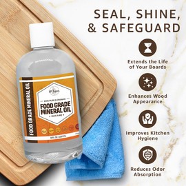 Food Grade Mineral Oil (16 Oz) | Food Safe Cutting Board Oil for Butcher Blocks, Salad Bowls, Charcuterie | Kitchen Countertops Conditioner - Works on Wood, Marble, Granite, Soapstone | 16 OUNCES