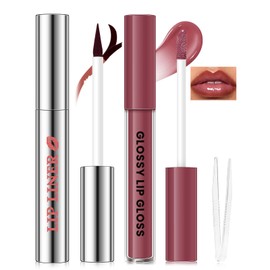 HOSAILY Peel Off Lip Liner Stain with Nourishing Lip Gloss Set for Women, Waterproof Long Wear Pointed Brush Tattoo Lip Stain Smooth Moisturizing Lip Oil, Non Sticky Lip Tint Glossy lip Combo Makeup