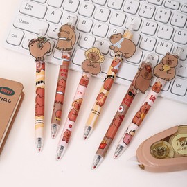 MOZXIRZ 6 Pcs Cute Retractable Pens Cartoon Capybara Gel Pens Aesthetic Pens 0.5mm Fine Point Black Ink Pens Smooth Writing Pens Office School Supplies Women Girls Boys Men (6Pcs Capybara)