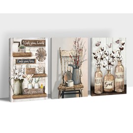 TIHUSAGO Farmhouse Bathroom Rule Wall Canvas Art, Vintage Style Bathroom Wall Decor with Humorous Quotes - Rustic Bathroom Signs Funny Bath Laundry Framed Canvas Ready to Hang 12''x18''x3Pcs