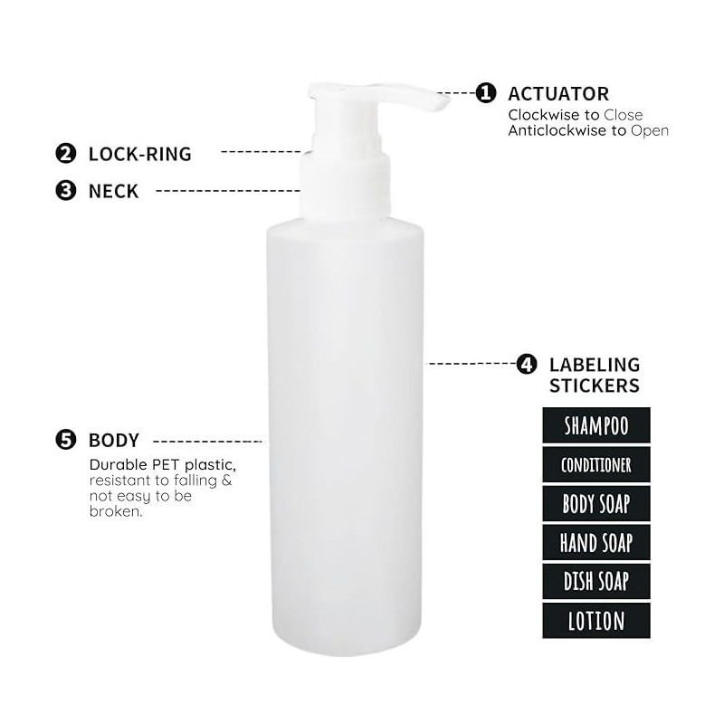 2 Pack Refillable 8oz Plastic Pump Dispenser Bottles, Pump Dispenser