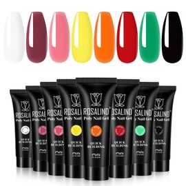 ROSALIND Poly Nail Gel Set, 8 PCS 12ml Neon Poly Extension Gel Nail Set, Red Yellow Green Bright Colors Poly Nail Gel Kit Poly Acrylic Nail Enhancement for Nail Art Design
