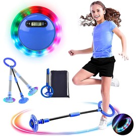 MEISHANG Swing Wheel with Light Wheel, Children's Flashing Jump Ring, Children's Flashing Jump Ring, Foot Gyro, Jumping Ball Flashing, Foldable Flash Jumping Ball, Flashing Jump Ball (Blue/2)