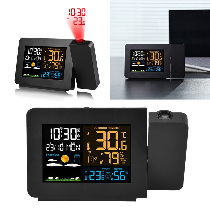 Indoor Outdoor Thermometer 60m Transmission Clock Projection Function Temperature Prediction