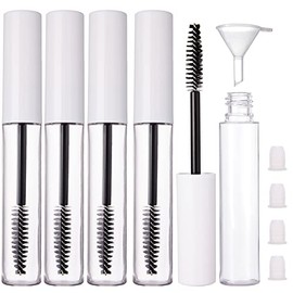 YITOU - Paquete de 4 tubos de máscara vacía de 10 ml con varita de cepillo para polvo, envase de crema de pestañas, botella de cosméticos para aceite de ricino, suero de crecimiento de cejas/aceite de coco, 4 insertos de goma, 1 embudo, blanco