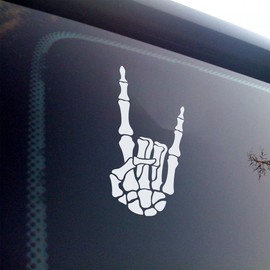 Skeleton Hand Devil Horns Vinyl Decal – Rock Metal Gothic Punk Sticker – Car Truck Laptop Window – Heavy Duty Weatherproof Vinyl – Multiple Colors & Sizes