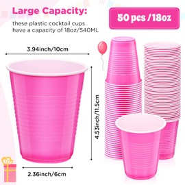 50 Count Party Cups 18 Ounce Disposable Plastic Cups for Wedding Birthday Party Beverage Drinking Water Cups for Indoor Outdoor Event Bachelorette Camping (Pink and White)