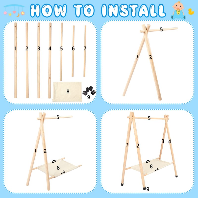 Queekay Kids Clothing Rack, Pine Wooden Clothes Organizer with Storage