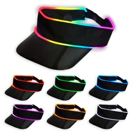 Multicolor LED Neon Visor Hat Sport Cap - Rechargebale Light Up Rave Hat Festival Accessory Adjustable Retro Visor Cap for Women and Men (Black)