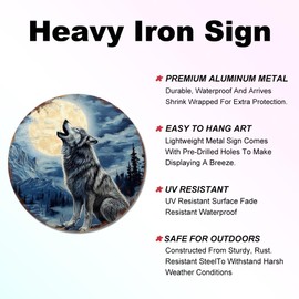 SUPERDANT Wolf Metal Sign Tin Sign Round Jungle Full Moon Retro Tin Sign Vintage Sign For Man Cave Decoration Home Living Room Bedroom Kitchen Bars Restaurants Cafes Pubs Clubs