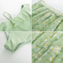 GRACE KARIN Girls Swimsuit Size 10-12 One Piece Bathing Suits with Skirt Swimming Wear Green