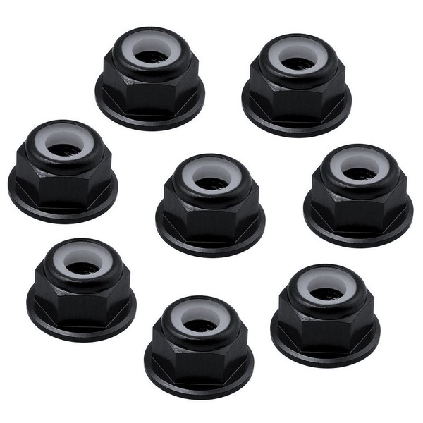 HobbyPark Aluminum M4 4mm Flanged Nylon Lock Nuts for 1/10 Scale RC Car Truck Buggy Crawler Wheels(8-Pack) (Black)