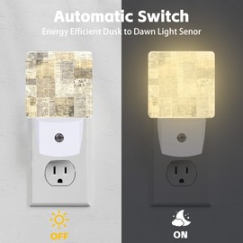 NITAHHHY Old Newspaper Patchwork Night Light for Kids Girls Boys,Beige Vintage Newsprint Collage Plug-in Nightlight with Dusk to Dawn Sensor for Women Home Decor,Hallway,Kitchen,Nursery,Bathroom,Stair