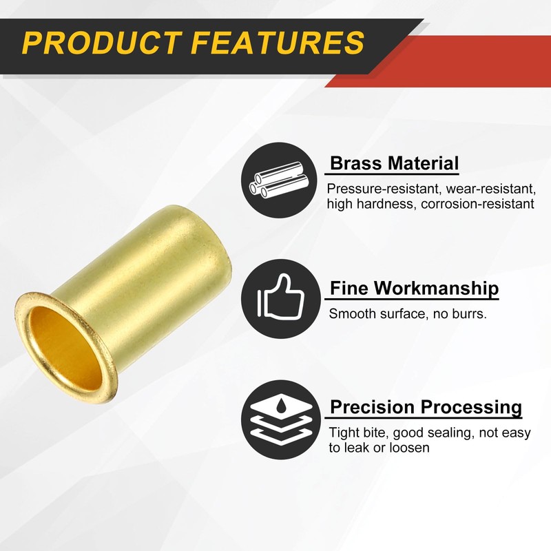 sourcing map 10Pcs Fit for 9.5mm(3/8") Tube ID Brass Compression