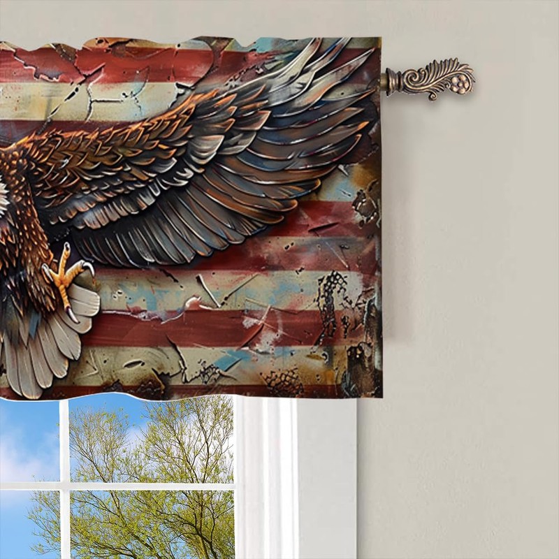 HDESDIS 1 Panel Retro Rustic USA Flag Valance for Windows,