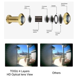 TOGU TG2614YG-SC UL Listed Solid Brass 220-degree Door Viewer with Heavy Duty Privacy Cover for 1-3/8" to 2-1/6" Doors, Brushed Satin Gold Finish