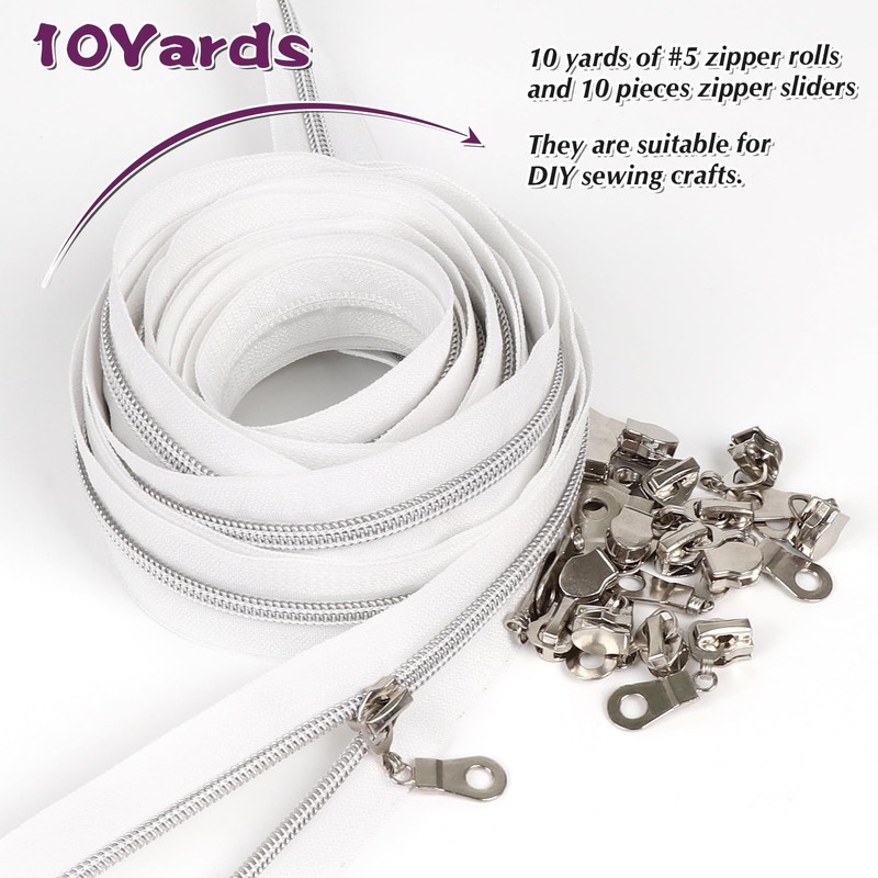 PECMER #5 White Zipper Tape By the Yard with Pulls-10
