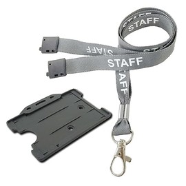 Customcard ltd® 25 x Grey Staff Lanyard Metal Dog Clip with Grey ID Card Holder