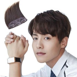 Remeehi Men's Wig, With Bangs, Hair Extensions, Men's, Partial Wig, Human Hair Wig, Soft and Loose, Straight, Wig, Stealth Extensions, Cool, Refreshing, Natural Black, 3 Clips