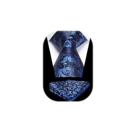 HISDERN Men's Tie Floral Tie and Pocket Square Classic Men's Silk Tie Set for Wedding Party Business, X-dark blue flower