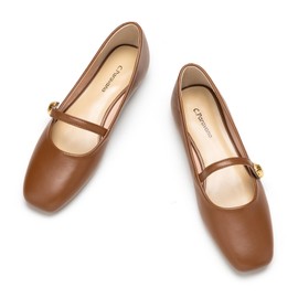 C.Paravano Mary Jane Women's Flats | Shoes Women | Women's Ballet Flats | Women's Elegant Square Flax, Brown D