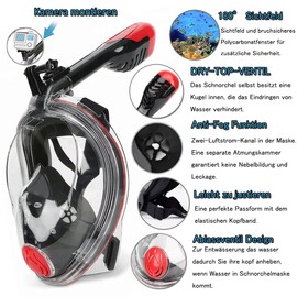 VILISUN Diving Mask, Full Face Mask, Effortless Breathing Diving Goggles, Foldable Snorkel Mask, Anti-Fog and Anti-Leak Technology with 180° Field of View and Camera Holder for Adults