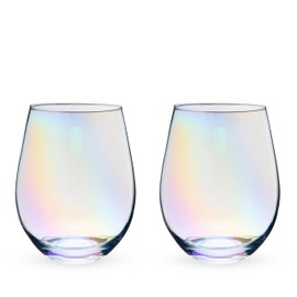 Twine Luster Stemless Wine Glasses Set with Iridescent Rainbow Finish, Modern Drinking Glasses for Red and White Wines, Wedding Gifts, Housewarming, Elegant Glassware, Home Bar, 20 oz, Set of 2