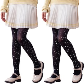 LOLANTA 2-Pack Girl Sparkle Rhinestone Tights, Kids Ballet Dance School Pantyhose, Black, 11-12 Years, XL