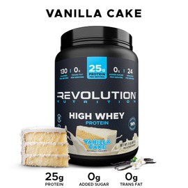 Revolution Nutrition, High Whey, Protein Powder 2LB, Gluten Free, Lean Muscle Mass for Men & Women, 25g of Protein Per Scoop, 907 g, 24 Servings (Vanilla Cake, 2 Pound)