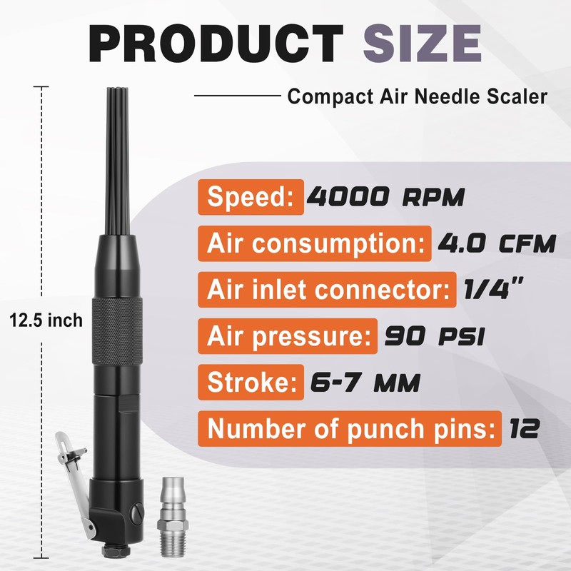 Threlaco Compact Air Needle Scaler with 40 Pieces 7' Descaling