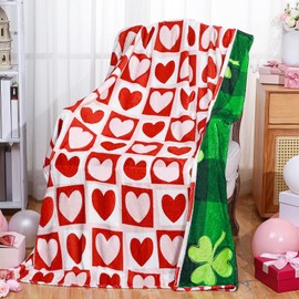 FuWeave Reversible Holiday Blanket Valentine's Day Heart Throw Blanket Double Sided St. Patrick's Day Shamrocks Ultra Plush Blanket for Irish Mom Couple Gift Home Bed Sofa Couch Chair, 60 x 50 Inch