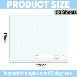 1 Pack 50 Sheets 22" x 17" Isometric Graph Paper Pad Landscape for 3D Designs Architecture Landscaping Engineering Drafting