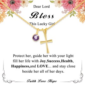 DORANA First Communion Gifts for Girls,Cross Necklace for Girls Birthstone Confirmation Gift for Teen Teenage Christian Baptism Gifts for Kids Daughter Little Girl Age,June