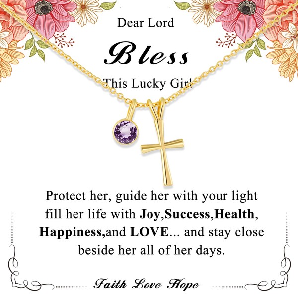DORANA First Communion Gifts for Girls,Cross Necklace for Girls Birthstone