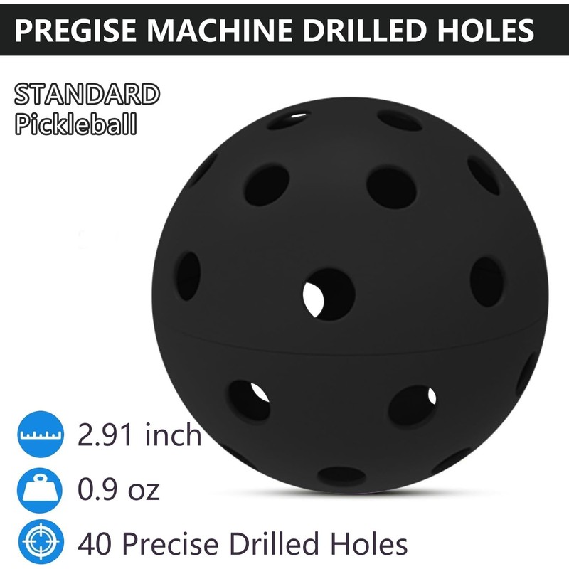 6 - Pack Pickleball Balls, 40 Holes Outdoor Pickleballs, High